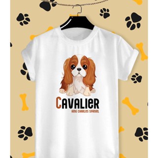 เสื้อยืดสกรีนลาย น้องหมา แควาเลียร์คิงชาลส์สแปเนียล Cavalier King Charles Spaniel ผ้า TK สีสันสดใส ใส่สบาย ไม่ยืดไม่ย้วย