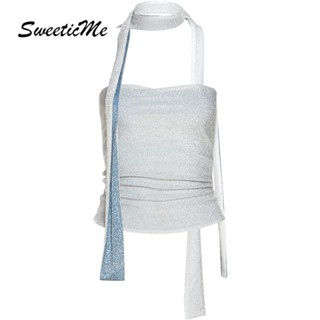 Sweeticme เสื้อท็อปลําลอง เข้ารูป สีตัดกัน แฟชั่นใหม่ สําหรับสตรี 2023