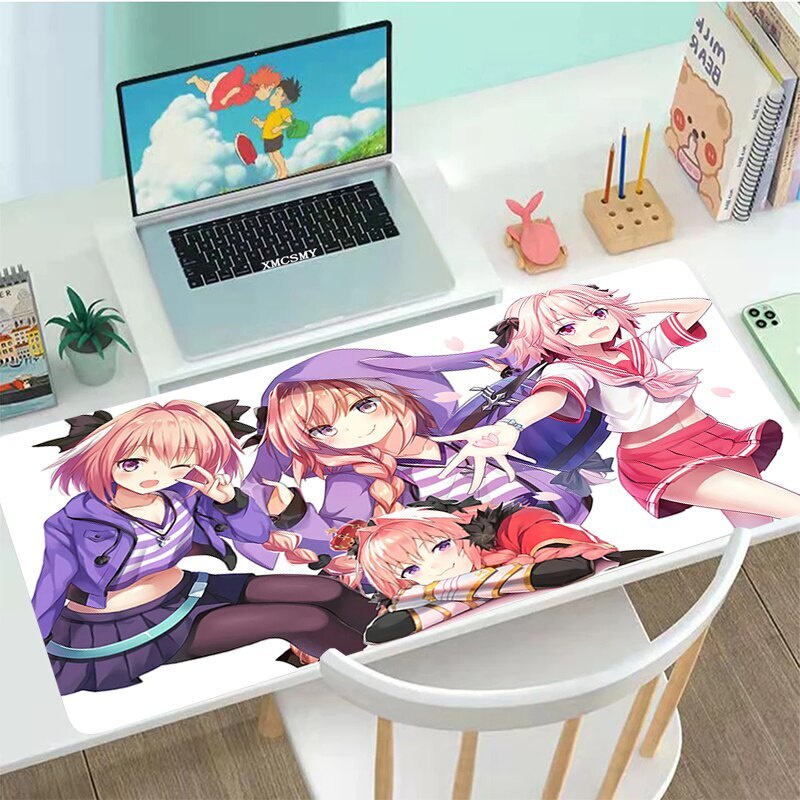 Astolfo แผ่นรองเมาส์สําหรับเล่นเกมขนาดใหญ่ Deskmat Pc อุปกรณ์สํานักงานลื่นคีย์บอร์ดขยาย Mousepad Gamer อะนิเมะแผ่นรองเมาส์น่ารัก