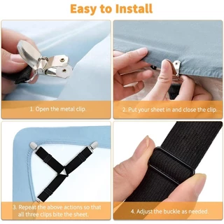 🔥พร้อมส่ง🔥คลิปผ้าปูที่นอน สายรัดขอบผ้าปูที่นอน สายรัดผ้าปูที่นอน Bed Sheet Straps กันลื่น 3 ทาง 6 ด้าน