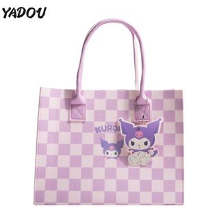 YADOU กระเป๋าโท้ทสุภาพสตรี Sanrio ความจุขนาดใหญ่กระเป๋าสักหลาดพกพาลายการ์ตูนลายสก๊อตแนวทแยงมุม