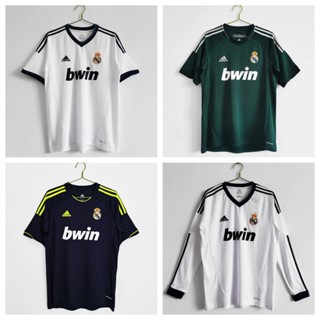 เสื้อกีฬาแขนยาว ลายทีมฟุตบอล Real Madrid 1213 ชุดเหย้า สไตล์วินเทจ AAA+