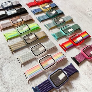 สายนาฬิกาข้อมือไนล่อน และฟิล์ม และเคส สําหรับ Apple Watch Band serie 8 7 6 SE 5 4 3 iwatch 40 มม. 45 มม. 44 มม. 42 มม. 41 มม. 38 มม.