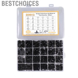 Bestchoices Screw Washer Nut Assortment Kit  Clear Thread Hex Socket Head Cap Screw Kit Black M2 M3 M4 M5 Smooth Surface 884PCS Carbon Steel  for Maintenance for Repairman