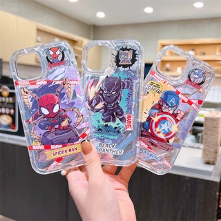 เคสซิลิโคน เคสไอโฟน iPhone 14 Pro Max iPhone 13 Pro Max iPhone 12 Pro Max iPhone 11 Pro Max Cartoon สไปเดอร์แมน Spider Man &amp; Captain America กัปตัน อเมริกา &amp; Black Panther with Laser Paper Silicone Case