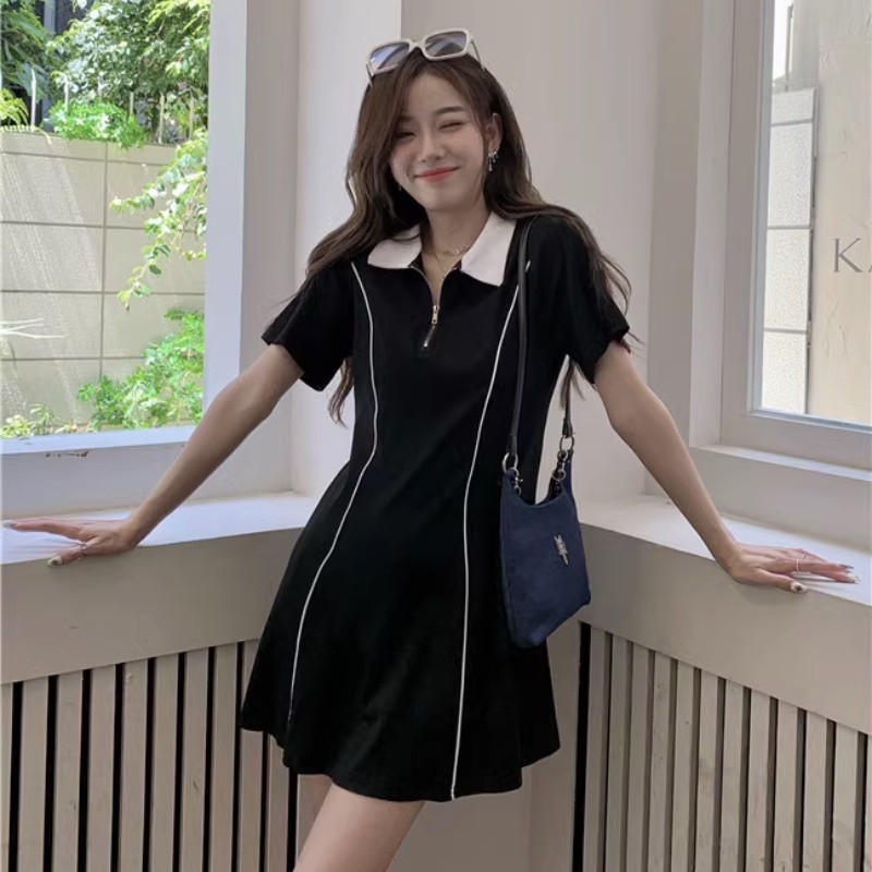 TAYCEN เดรส โปโล เกาหลี ชุดเดรสสั้นเหนือเข่า เดรสแขนสั้น – โปรปัง