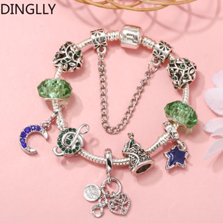 Dinglly สร้อยข้อมือ ลูกปัดเงิน สีเขียว และสีฟ้า สําหรับผู้หญิง DIY