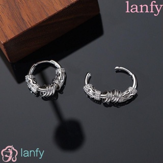 Lanfy ต่างหูห่วง ผู้ชาย พังก์ เรียบง่าย ผู้หญิง กลวง สเตนเลส ฮิปฮอป สไตล์เกาหลี ต่างหู