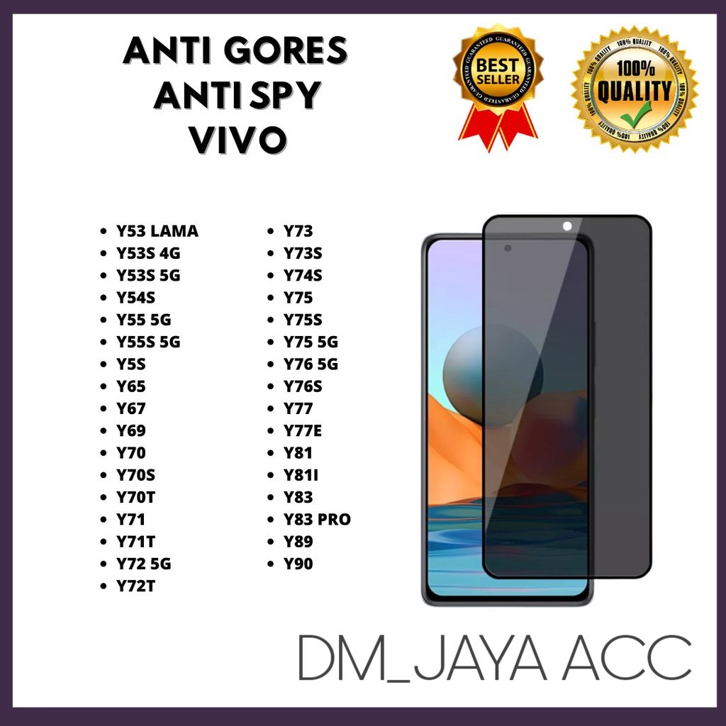 กระจกนิรภัยเซรามิค Spy Anti Privacy VIVO Y53 LAMA-Y53S 4G-Y53S 5G-Y54S-Y55 5G-Y55S 5G-Y65-Y67-Y77-Y7