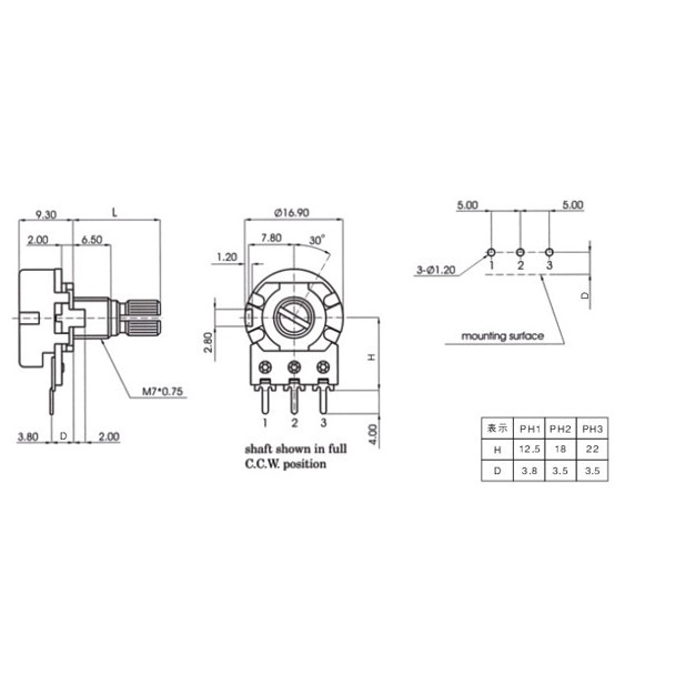 โพเทนชิโอมิเตอร์ Wh148 50K 10K 100K 500K 1M 1K 20K 2K 250K 5K - รูปที่ 4