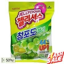 ส่งจากไทย&gt;&gt; lotte green grape jelly เยลลี่กัมมี่องุ่นเขียว 청포도맛 젤리셔스 72g