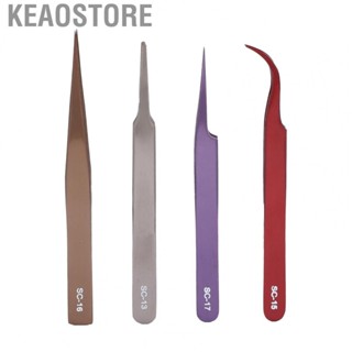 Keaostore Eyelash Tweezers  Lightweight Portable Nail Art 4pcs with Plastic Protective Cover for DIY Tools Household Shop