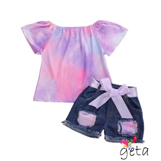 Geta- ชุดเสื้อแขนสั้น คอกลม ทรงหลวม ลายมัดย้อม สําหรับเด็กผู้หญิง 2 ชิ้น