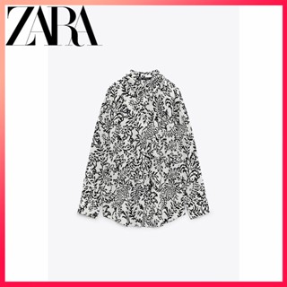 Zara ใหม่ เสื้อเชิ้ต พิมพ์ลายดอกไม้ ทรงหลวม สําหรับผู้หญิง