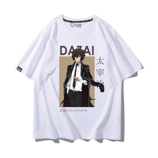 เสื้อยืดลายญี่ปุ่นผู้ชาย Bungou Stray Dogs อนิเมะ Dazai Osamu และ Edogawa Rampo มนุษย์ตัดสิทธิ์เสื้อยืดผ้าฝ้ายแขนสั้น