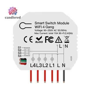 โมดูลสวิตช์ไฟอัจฉริยะ WiFi 4 Gang 1/2 Way ขนาดเล็ก ควบคุมด้วยแอปพลิเคชันไร้สาย Alexa Home DIY