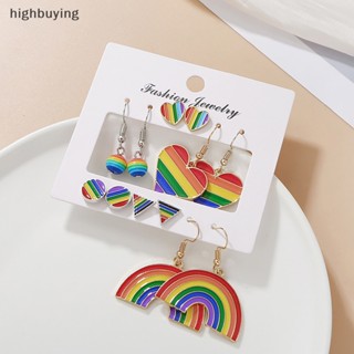 [highbuying] ใหม่ ต่างหูสตั๊ด โลหะผสม รูปหัวใจ หยดน้ํามัน สร้างสรรค์ เครื่องประดับแฟชั่น สําหรับผู้หญิง 1 ชุด