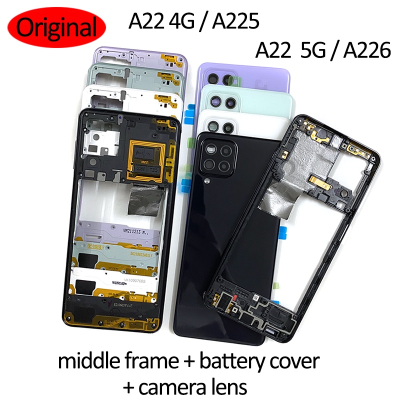 สําหรับ Samsung Galaxy A22 4g 5g A225 A226 เคสโทรศัพท์กรอบกลาง + แบตเตอรี่ฝาหลังฝาปิดด้านหลัง + เลนส์กล้อง