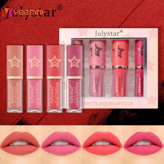 Julystar 4pcs Matte Lip Glaze Set Waterproof Non-fading Non-stick Cup Lip Gloss Delicate Smooth Easy To Apply Non-sticky Lipstick veemm