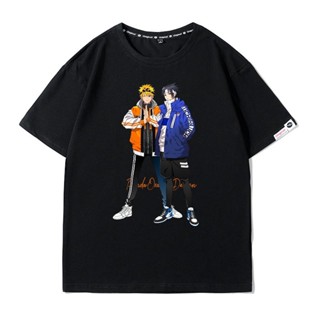 อนิเมะเสื้อยืด Naruto Sasuke อนิเมะผ้าฝ้ายแท้ เสื้อผู้ชายแขนสั้นเสื้อยืด เกม