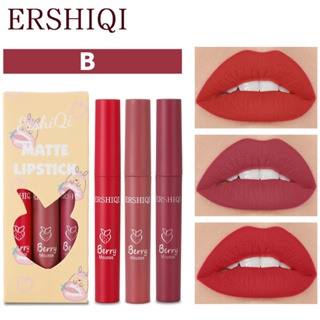 【พร้อมส่ง】ErshiQi ลิปสติก ลิปกลอส เนื้อแมตต์ กันน้ํา ไม่จางหาย ไม่ติดถ้วย 3 ชิ้น ต่อชุด