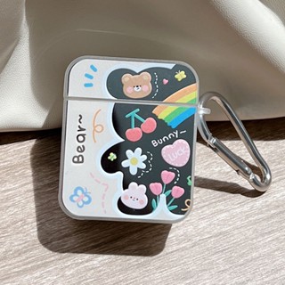 เคสหูฟังบลูทูธไร้สาย ลายการ์ตูนกระต่าย หมี ดอกทิวลิป พร้อมพวงกุญแจ สําหรับ airpods 2 3 pro 2