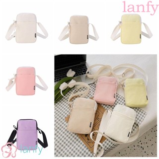 Lanfy กระเป๋าสะพายไหล่ ผ้าแคนวาส ใส่โทรศัพท์มือถือได้ สีพื้น เรียบง่าย สําหรับเก็บโทรศัพท์