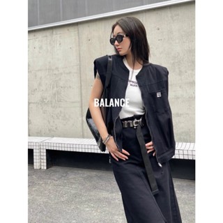 OIMG Alexan * AW 23 spring and summer new vest shoulder zipper denim vest letter belt straight skirt womens fashion suit