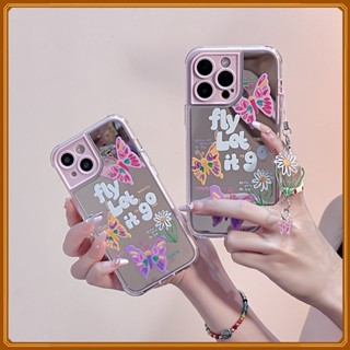 เคสโทรศัพท์มือถือ ลายดอกไม้ ผีเสื้อ พร้อมกระจก สําหรับ IPhone 14Promax 13 12 11 Xsmax Xsmax Xs Xr X