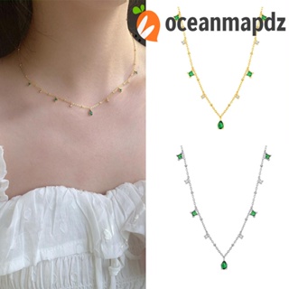 OCEANMAPDZ สร้อยคอโชคเกอร์ ทองแดง ประดับเพทาย สีเขียว สวยหรู สําหรับผู้หญิง