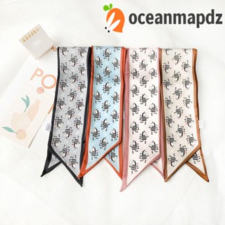 OCEANMAPDZ ผ้าพันคอ ผ้าซาติน ผ้าไหม ลายเสือดาว ดอกไม้ สัตว์ ริบบิ้น สไตล์เกาหลี สําหรับเด็กผู้หญิง