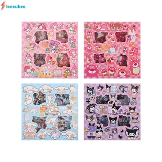 100pcs Sanrio สติกเกอร์ Kuromi Cinnamoroll Kawaii Emoji สติกเกอร์ DIY โน๊ตบุ๊คเคสโทรศัพท์ถ้วยตกแต่งสมุดภาพ ICECUBE