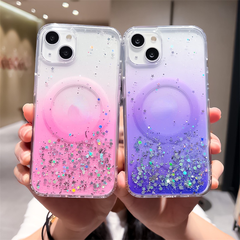 เคสโทรศัพท์มือถือ แต่งกลิตเตอร์ ไล่โทนสี สําหรับ IPhone 11 12 13 14 PRO MAX X XR 7 8 Plus