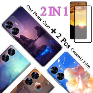 2 IN 1 Realme C55 เคสโทรศัพท์ น่ารัก พร้อมหน้าจอเซรามิค โค้งสองชิ้น