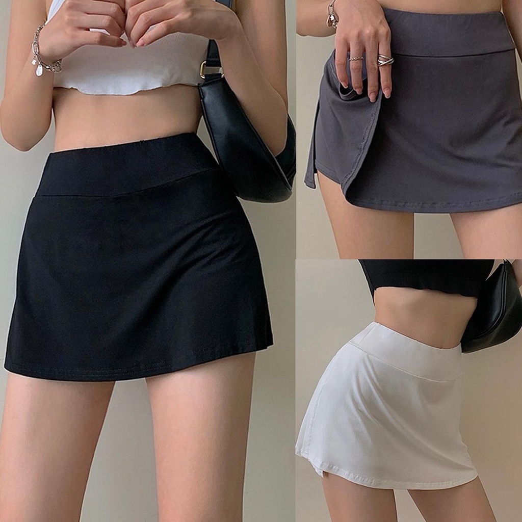 KOKO ❤️กระโปรงเทนนิส เอวสูงกระโปรงรัดสะโพก กางเกงกีฬา เซ็กซี่กระโปรงทรงเอ สไตล์แฟชั่นเกาหลีแบบเข้ารูปกระโปรงผ่าข้าง 2424