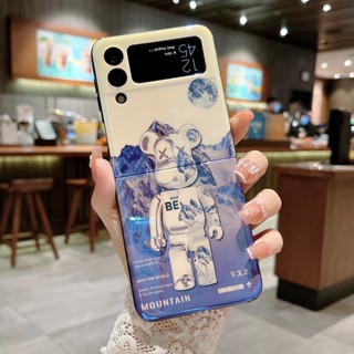 เคสโทรศัพท์มือถือ แบบพับได้ ลายหมีบริค หรูหรา สีฟ้า สําหรับ Samsung Galaxy Z Flip 3 Z Flip 4 5G Z Flip3