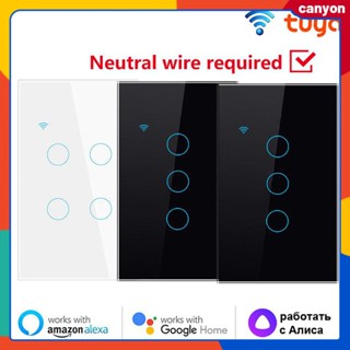 1/2/3/4gang Tuya Wifi Smart Switch Wall Sensitive Touch Switch Capacitive Touch Sense การควบคุมแอพสมาร์ทโฟนทำงานร่วมกับ Amazon Alexa และ Google Assistant canyon