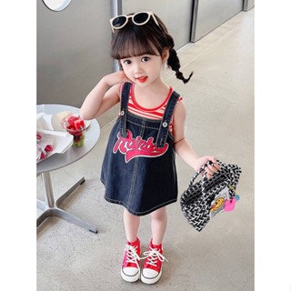 Girls Summer Dress 2023 New Suit Western Style Fashion Summer Dress Baby Princess Denim Suspender Dress 80lf