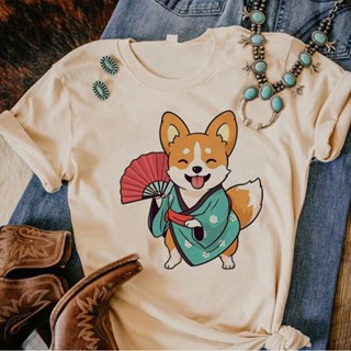 เสื้อยืด ลายการ์ตูนอนิเมะ Corgi มังงะ สไตล์ฮาราจูกุ สําหรับผู้หญิง y2k