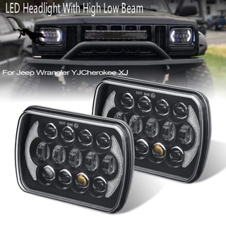 ไฟหน้า LED ทรงสี่เหลี่ยมผืนผ้า 1 คู่ พร้อมไฟเลี้ยวสูงต่ํา สําหรับ Jeep Wrangler YJ Cherokee XJ