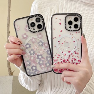 Casetify เคสโทรศัพท์มือถืออะคริลิคแข็ง แบบใส ลายดอกไม้ หัวใจ สําหรับ iPhone 14 13 12 11 Pro Max Plus