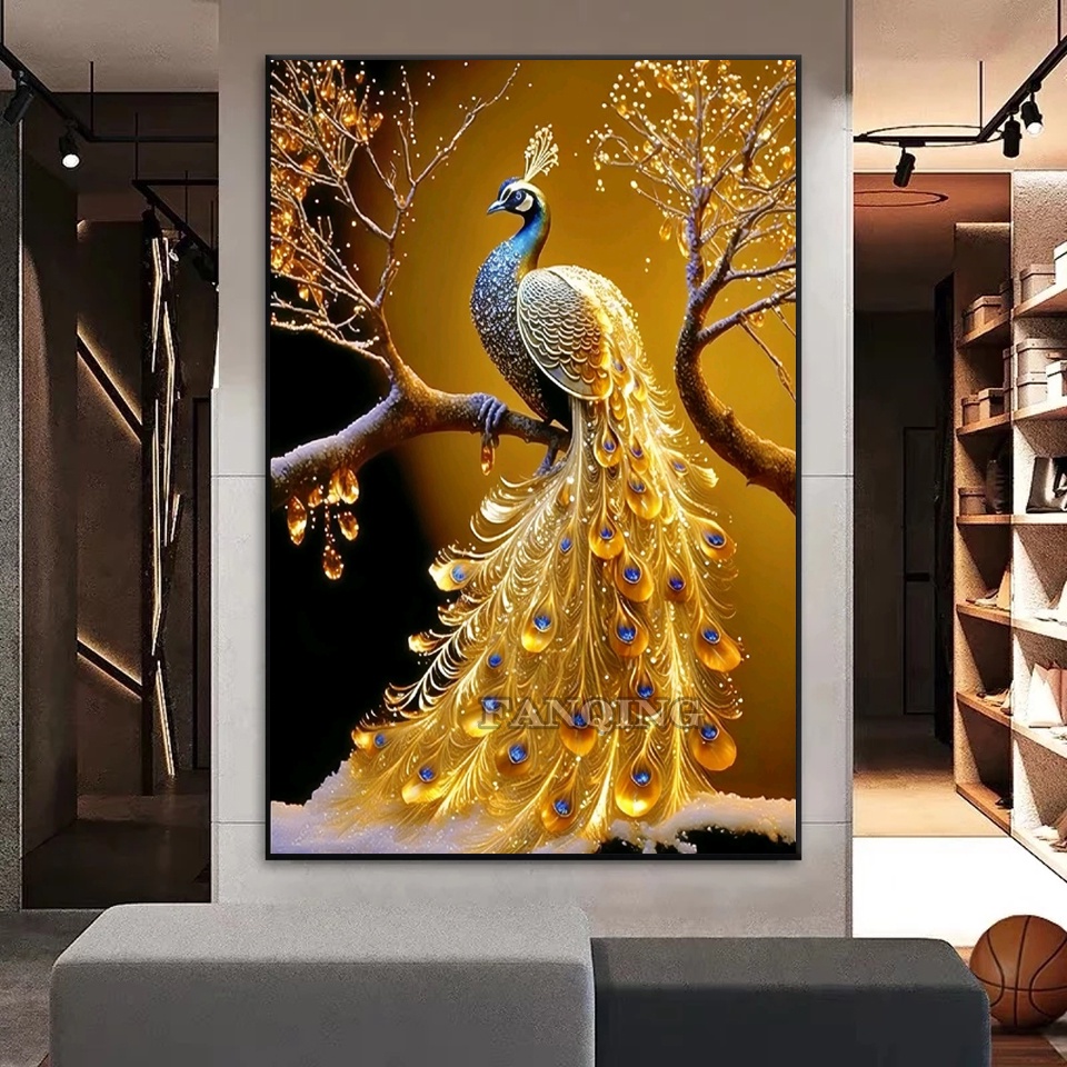 ภาพโปสเตอร์ ภาพวาดผ้าใบ รูปนกยูง สวยงาม HD สําหรับตกแต่งบ้าน