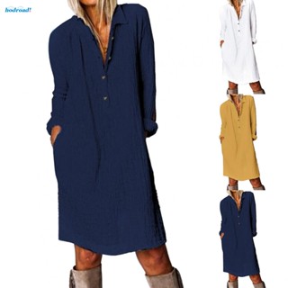 【HODRD】Maximize Your Style with Womens Long Sleeve Linen Dress in Stylish Lapel Design【Fashion】