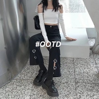 OOTD SHOP กางเกงขายาว กางเกงยีนส์ผู้หญิง ผู้หญิงแฟชั่นเกาหลี A97L058