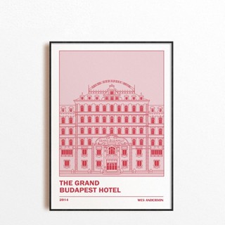 โปสเตอร์ผ้าใบ พิมพ์ลาย The Grand Budapest สไตล์วินเทจ มินิมอล สีชมพู สําหรับตกแต่งผนังบ้าน โรงแรม