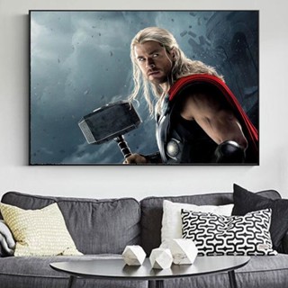 โปสเตอร์ผ้าใบ พิมพ์ลายภาพยนตร์ Avengers Thor Marvel Superhero สําหรับตกแต่งผนังห้องนั่งเล่น D 0416