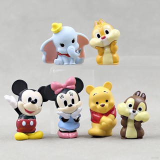 Ellen โมเดลตุ๊กตาฟิกเกอร์ Disney Mickey Minnie Winne The Pooh Bear Dumbo Chip and Dale ของเล่นสําหรับเด็ก 6 ชิ้น