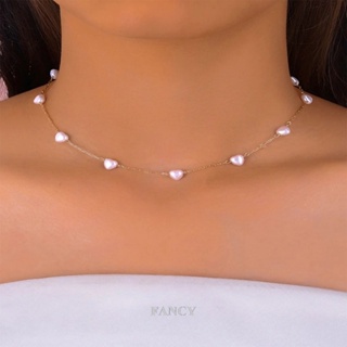 Fancy สร้อยคอโซ่ จี้หัวใจ ประดับมุก เครื่องประดับแฟชั่น สําหรับผู้หญิง