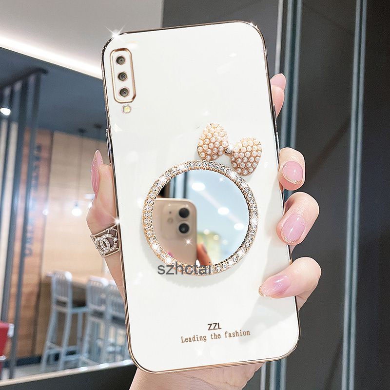 เคส Samsung a50 a50s a30s a7 2018 a750 หรูหรา มุก โบว์ กระจกแต่งหน้า ชุบ ซิลิโคน เคสโทรศัพท์ นิ่ม Samsung a50 a50s a30s a7 2018 a750