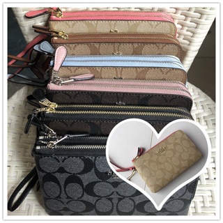 Double Corner Zip Wristlet F87591 กระเป๋าคลัตช์สุภาพสตรี แท้ COAC H กระเป๋าสตางค์ซิปคู่คลาสสิก กระเป๋าใส่เหรียญสร้างสรรค